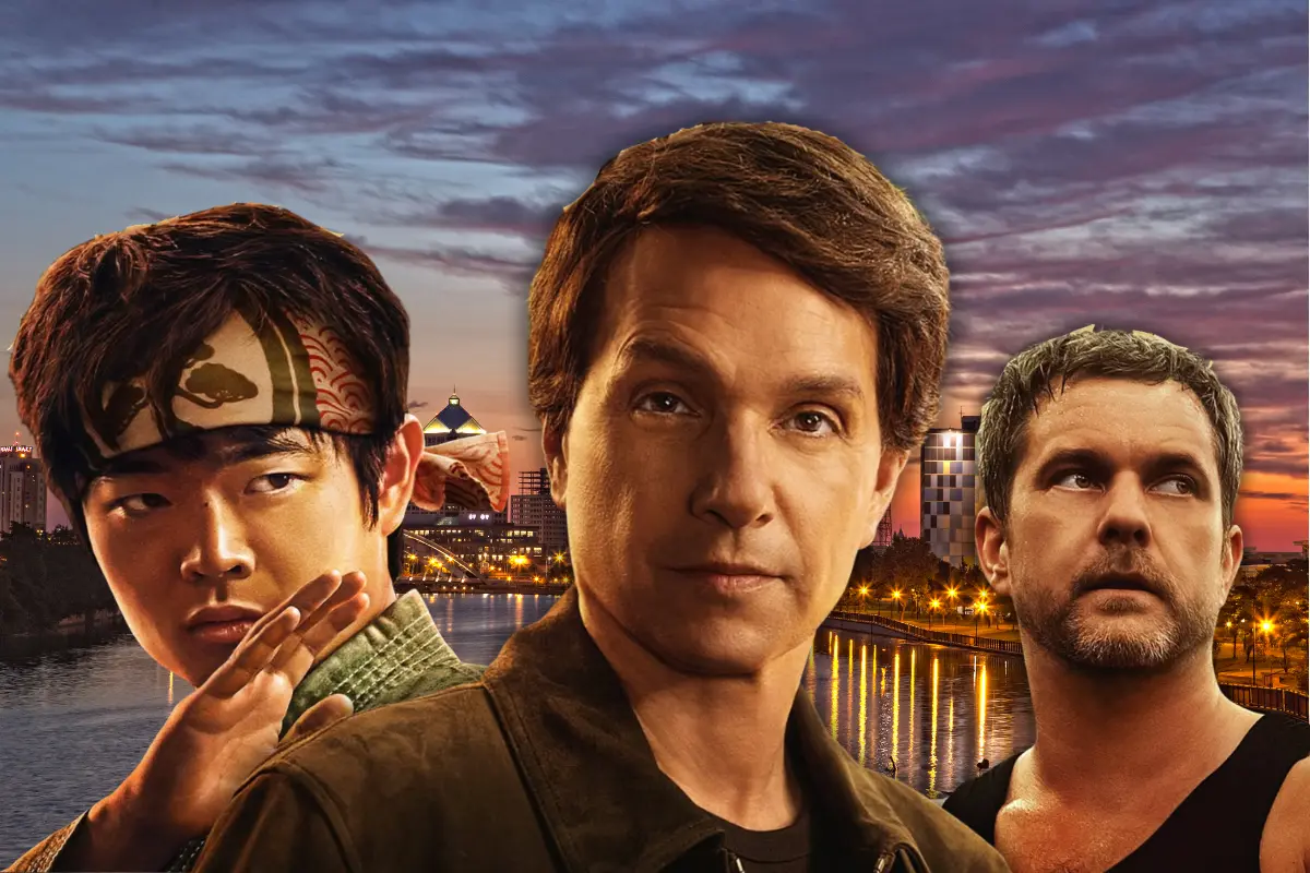 Ralph Macchio, junto a Ben Wang y Joshua Jackson (Foto: IG @karatekidmovie, @sonypictures / Canva)