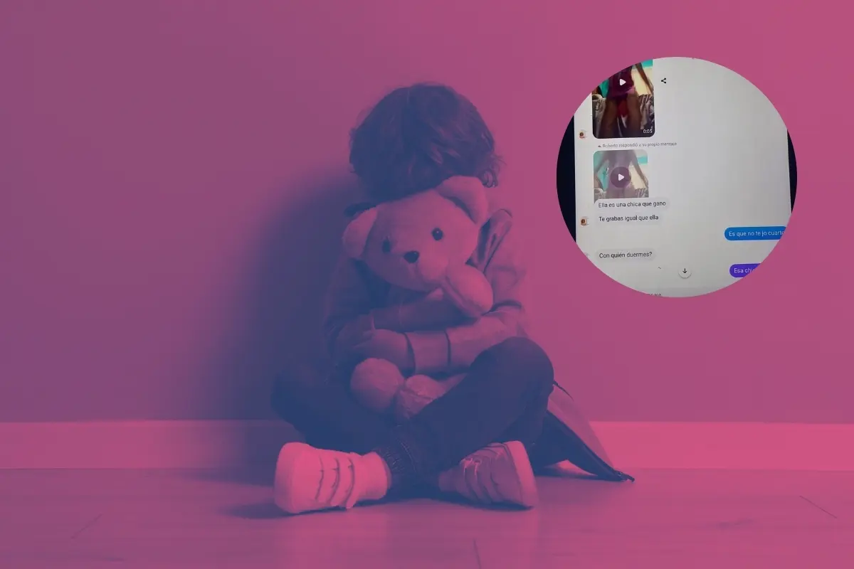 Imagen ilustrativa de un menor con un oso y captura de pantalla. Foto: Composición Canva