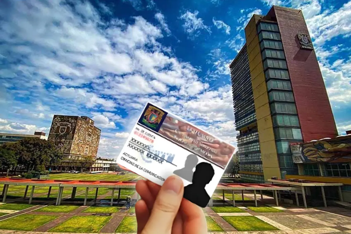 De fondo Ciudad Universitaria, tarjeta de descuentos UNAM. Foto: UNAM global | Canva