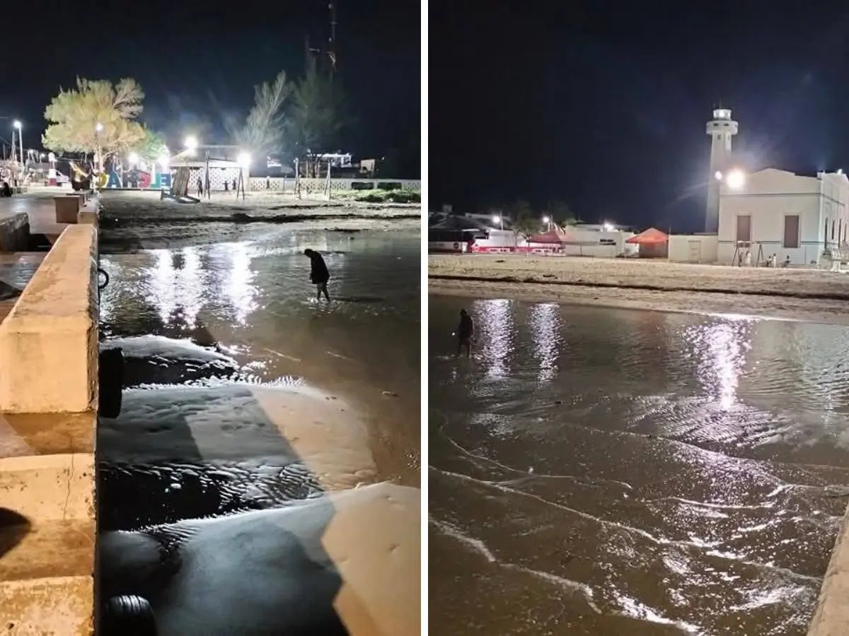 Desde hace unos días, usuarios de redes sociales han registrado en imágenes el alejamiento del mar en varios puntos de la costa yucateca.- Fuente Noticiero 24 horas