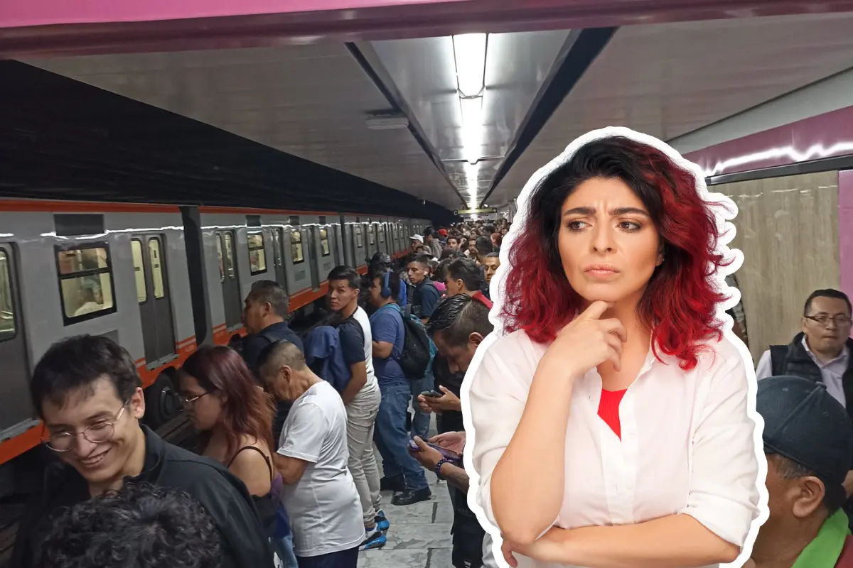 De fondo Metro con alta afluencia, persona dudando. Foto: X @La_Chica_Metro | Canva