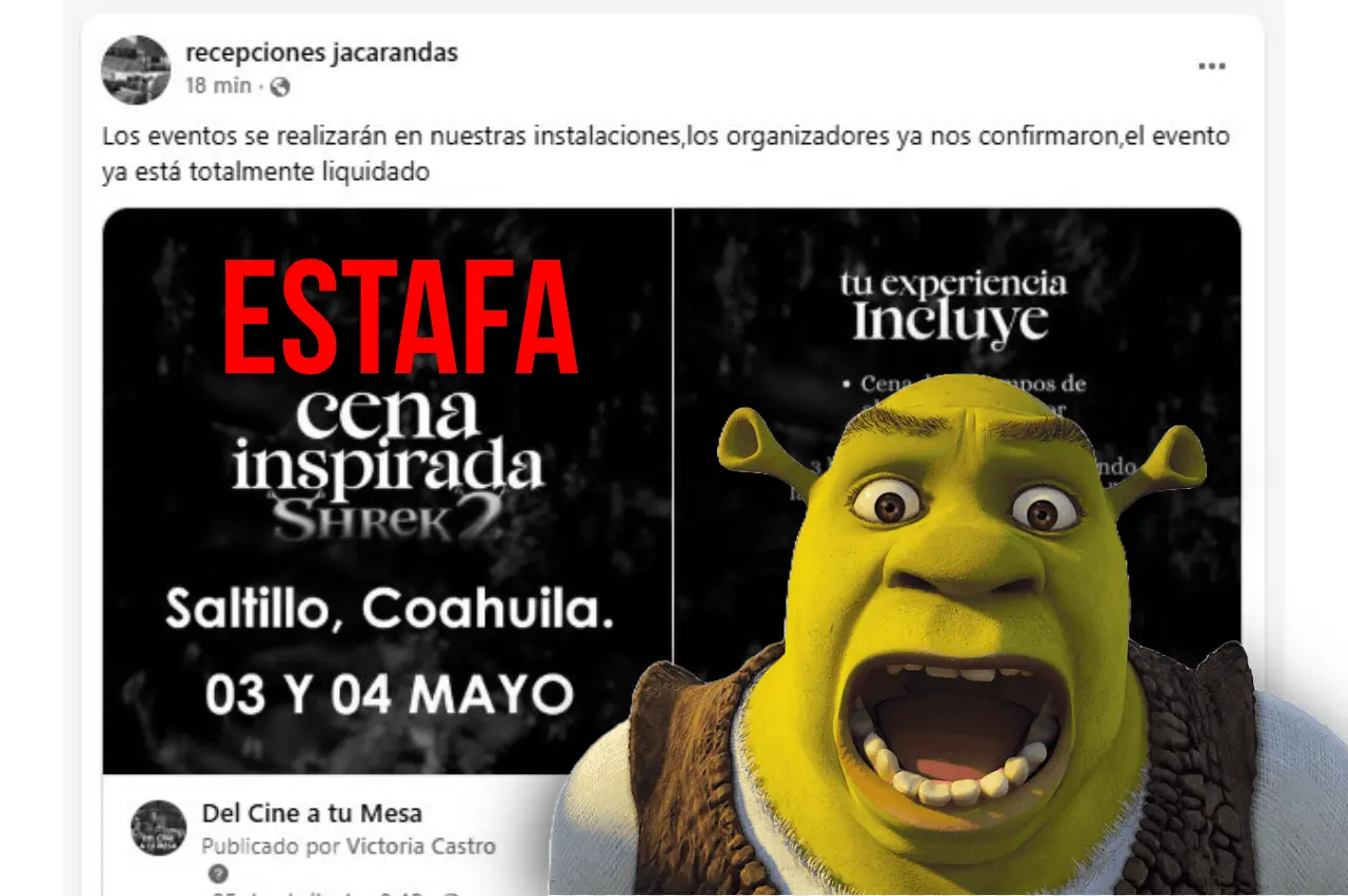 Estafa de cena inspirada en Shrek. Foto del cine a tu mesa.