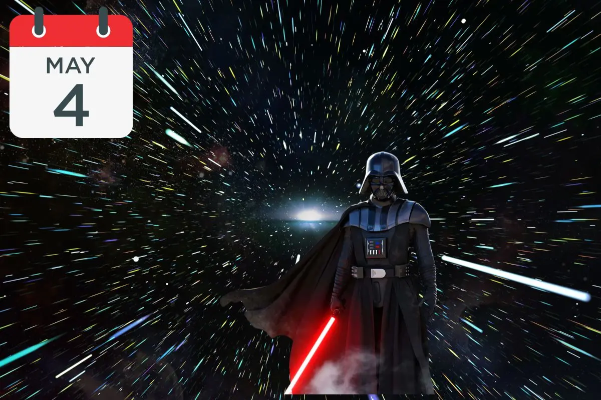 De fondo galaxia de Star Wars, calendario marca 4 de mayo, Darth Vader. Foto: LucasFilm | Canva