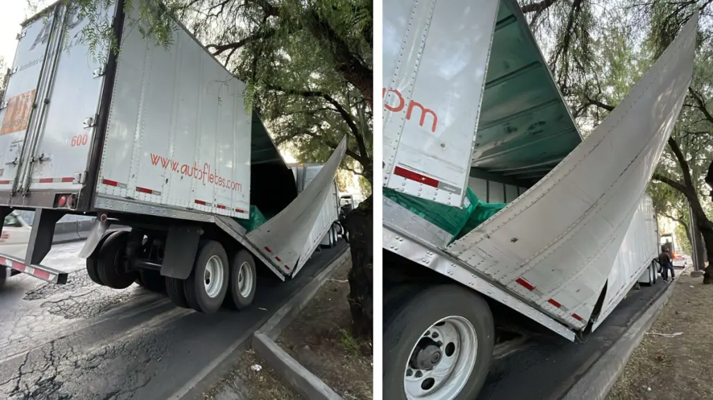 Se parte caja de tráiler en Zaragoza y afecta la vialidad hacia el EdoMex
