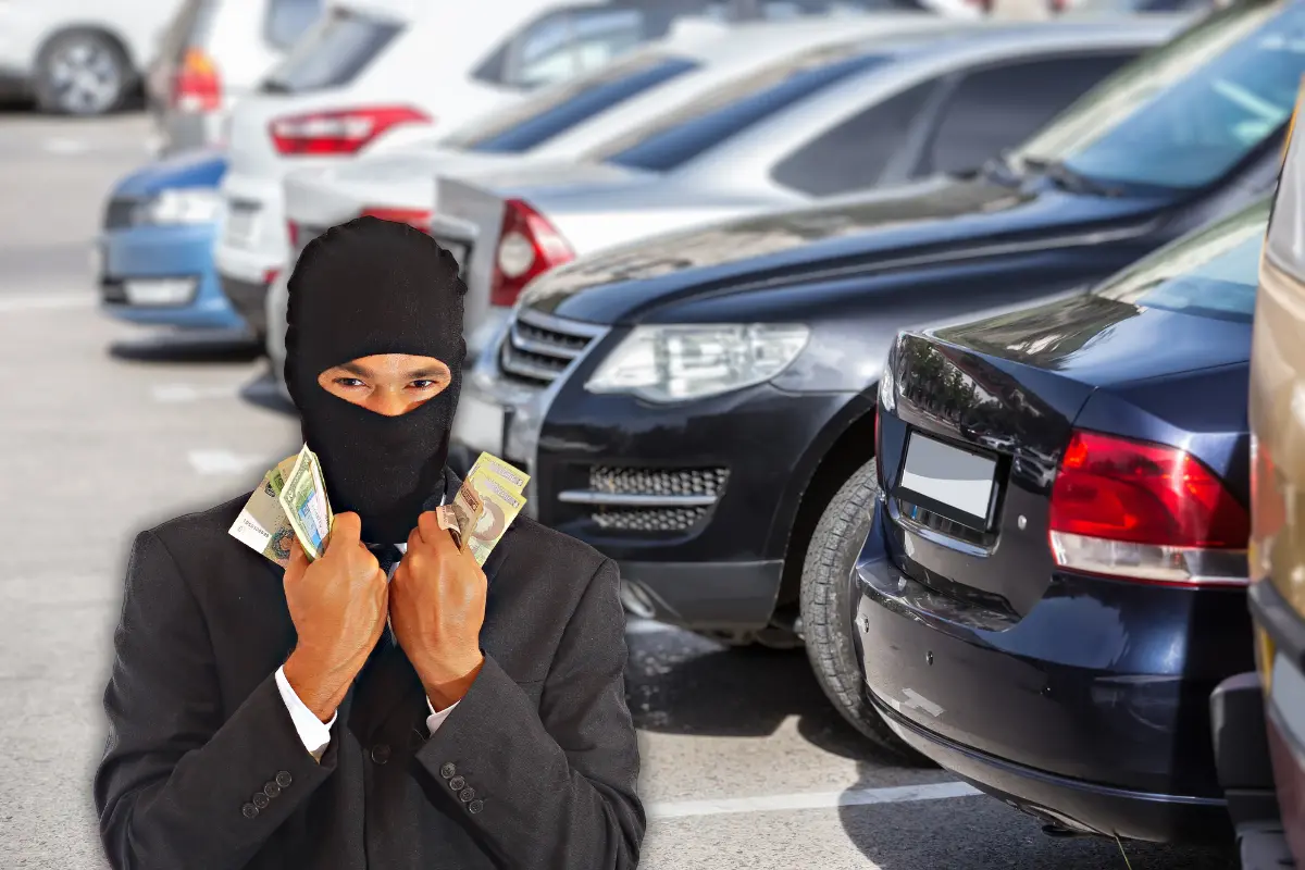 De fondo estacionamiento, persona que hace fraude. Foto: Canva