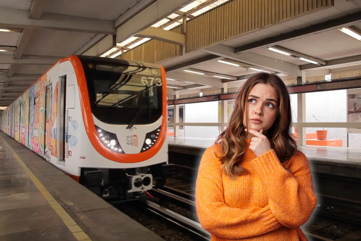 De fondo Línea 1 del Metro CDMX, persona confundida. Foto: Metro CDMX | Canva