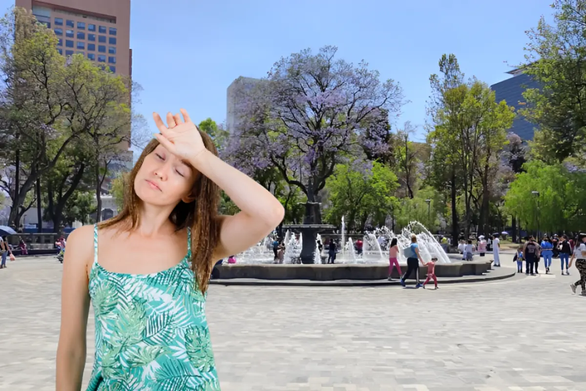 Mujer cubriéndose del sol en la Alameda Central de CDMX. Foto: Freepik | Google Maps (Isaac Castillo)