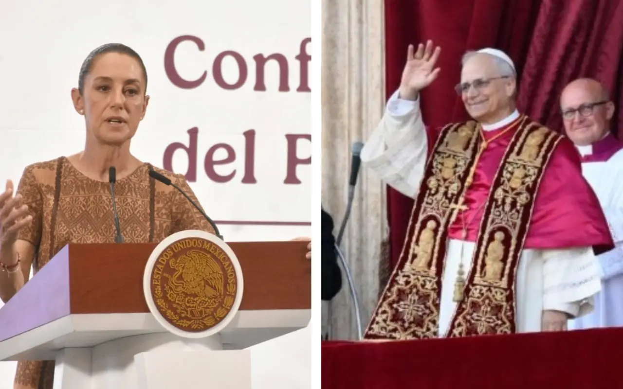 Claudia Sheinbaum y Papa León XIV. Foto: Enrique Pérez Huerta / X (@VaticanNews)