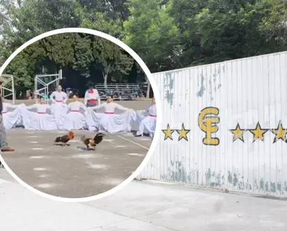 Escuela pública de Puebla celebra Día de las Madres con pelea de gallos