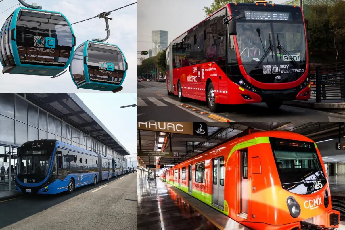 Transportes públicos CDMX. X @metro, Metrobús, Trolebús y Cablebús | Canva