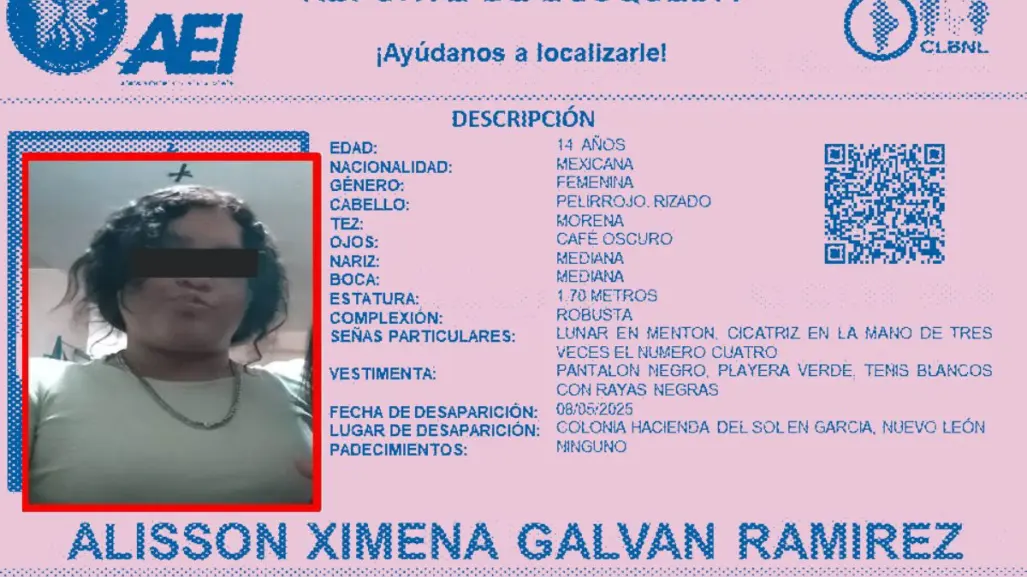 Solicitan el apoyo de búsqueda de una menor desaparecida en García