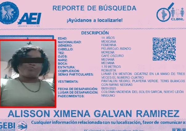 Solicitan el apoyo de búsqueda de una menor desaparecida en García