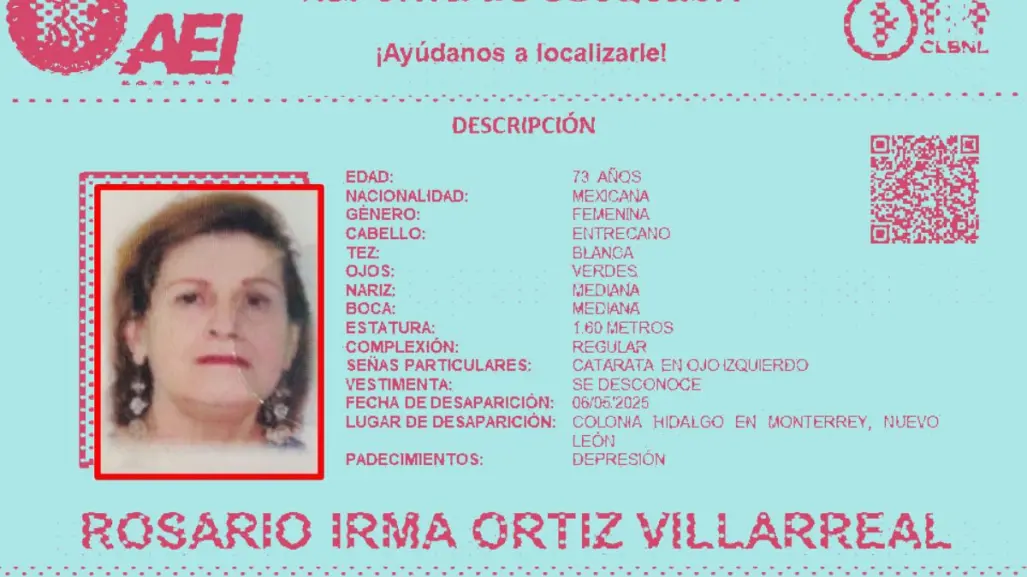 Autoridades solicitan el apoyo de búsqueda a Rosario Ortiz, desaparecida en Monterrey