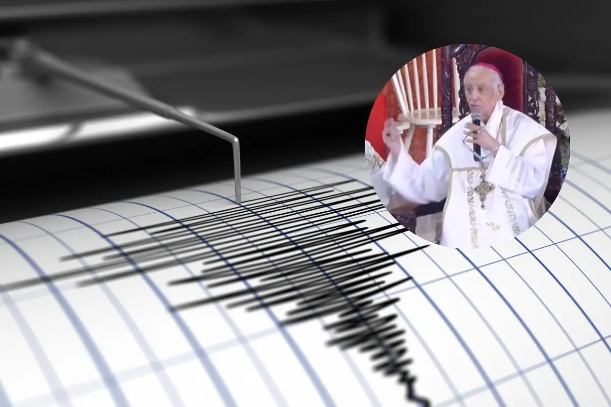 Un sacerdote y señal de sismo. Foto: Canva
