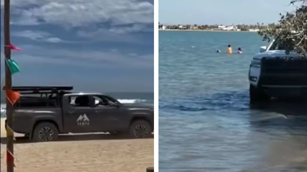 Graban a varias camionetas metiéndose hasta la orilla de las playas en Baja California Sur