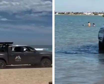 Graban a varias camionetas metiéndose hasta la orilla de las playas en Baja California Sur