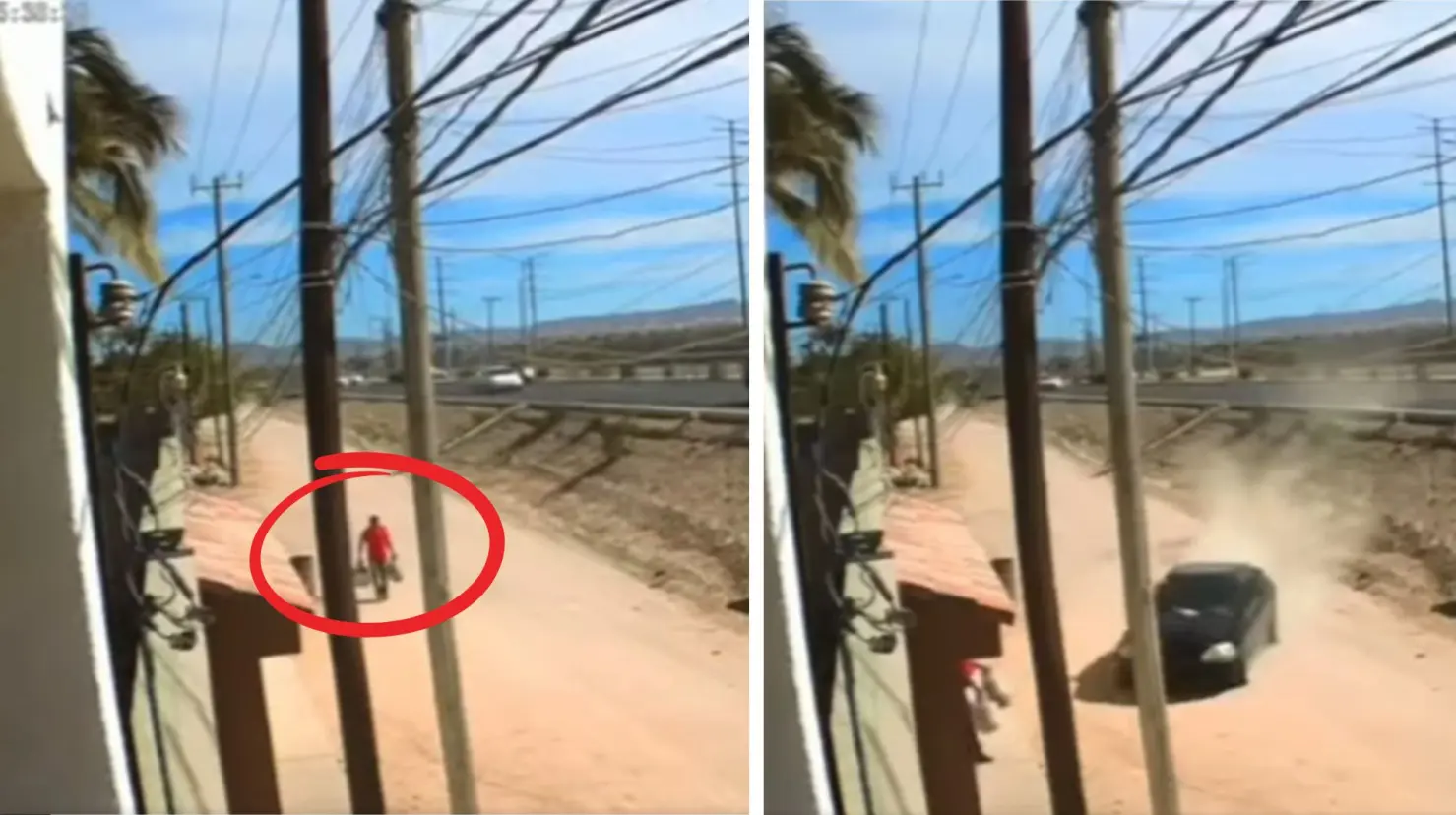 Tras ser golpeado, un vehículo negro se desvió y estuvo a punto de atropellar a un transeúnte. Foto: Captura video / Facebook: Víctor Ortegón Góngora