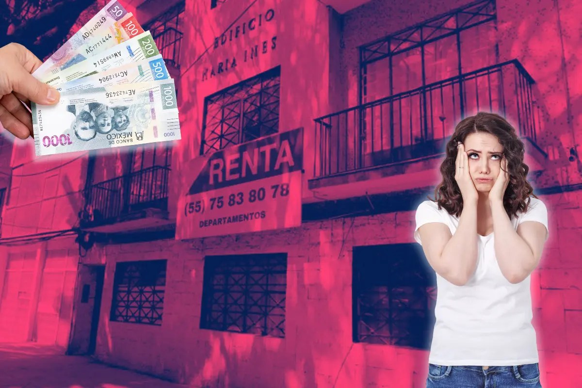 De fondo casa en renta, mano con billetes, persona sorprendida por los precios de CDMX. Foto: Centro Urbano | Canva