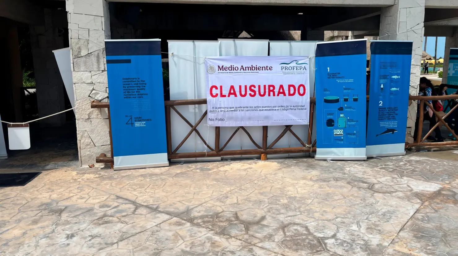 Tras los daños que sufrió un delfín, la Profepa procedió a clausurar el delfinario que se encuentra en las instalaciones del hotel Barceló en Quintana Roo.- Fuente Profepa