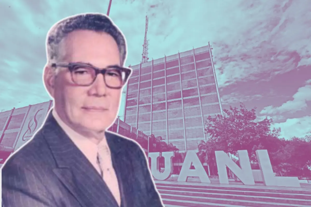 La torre de rectoría de la UANL y el Dr. Eduardo Aguirre Pequeño. Foto: Canva