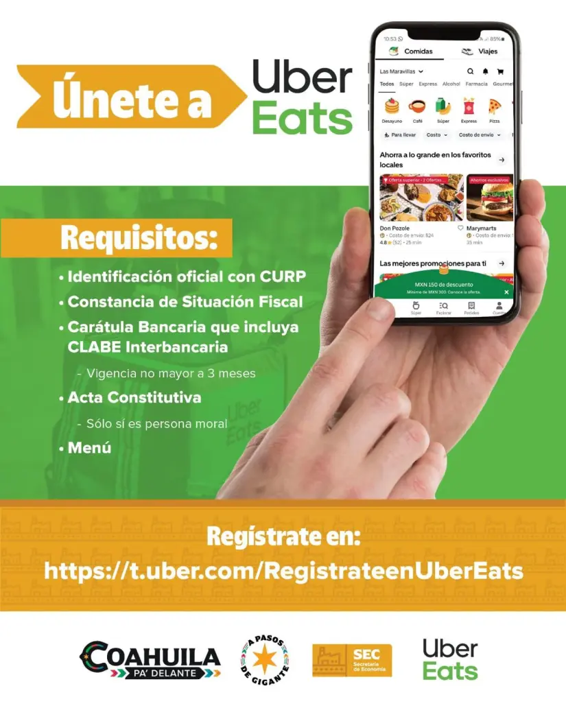 Alianza de Uber Eats con el Gobierno de Coahuila / Foto: Gobierno de Coahuila