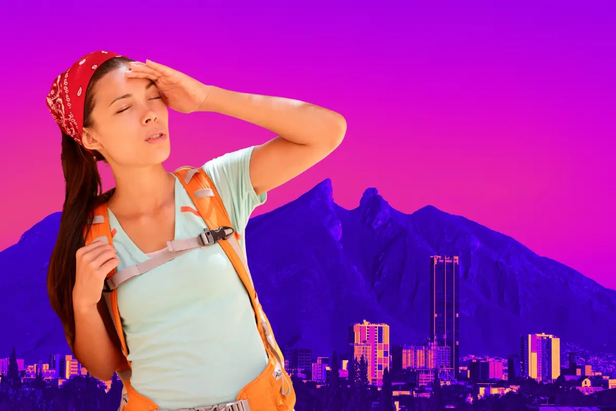 El Cerro de la Silla y una mujer con calor. Foto: Canva