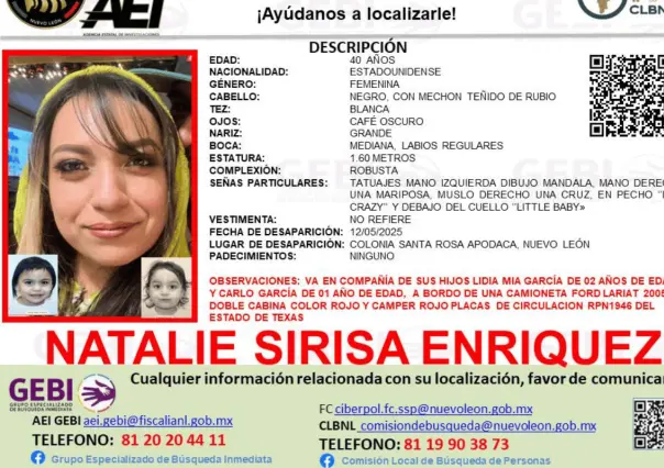 Desaparece mujer estadounidense con sus dos bebés en Apodaca