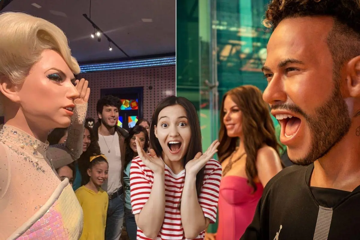 Mujer sorprendida frente a figuras del Museo de Cera de CDMX. Foto: Web Museo de Cera | Canva