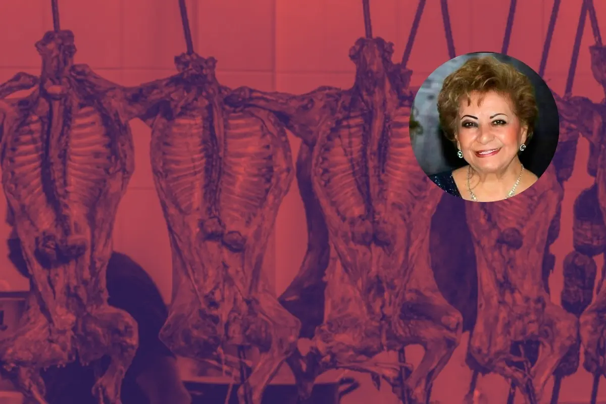 Fondo de cabritos asados y la señora Olga Valdéz. Foto: Composición Canva