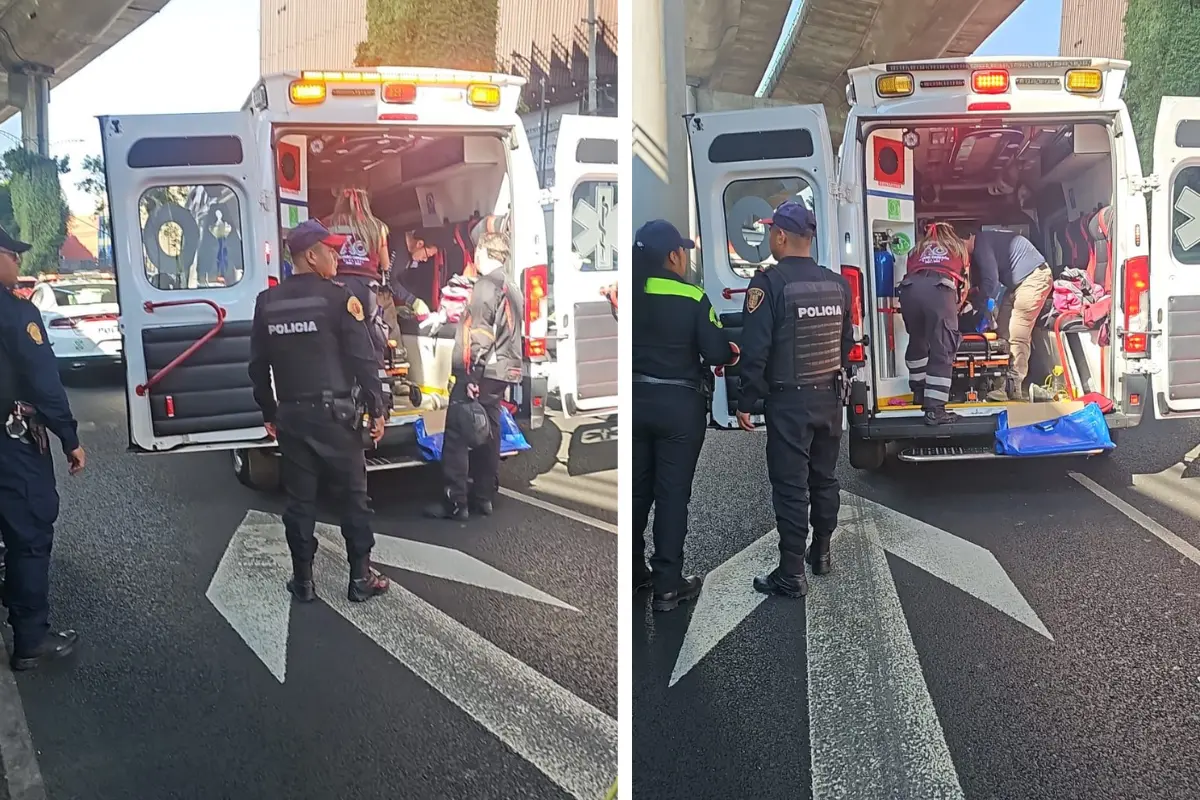 Elementos de la SSC auxiliando a motociclista tras accidente. Foto: Ramón Ramírez