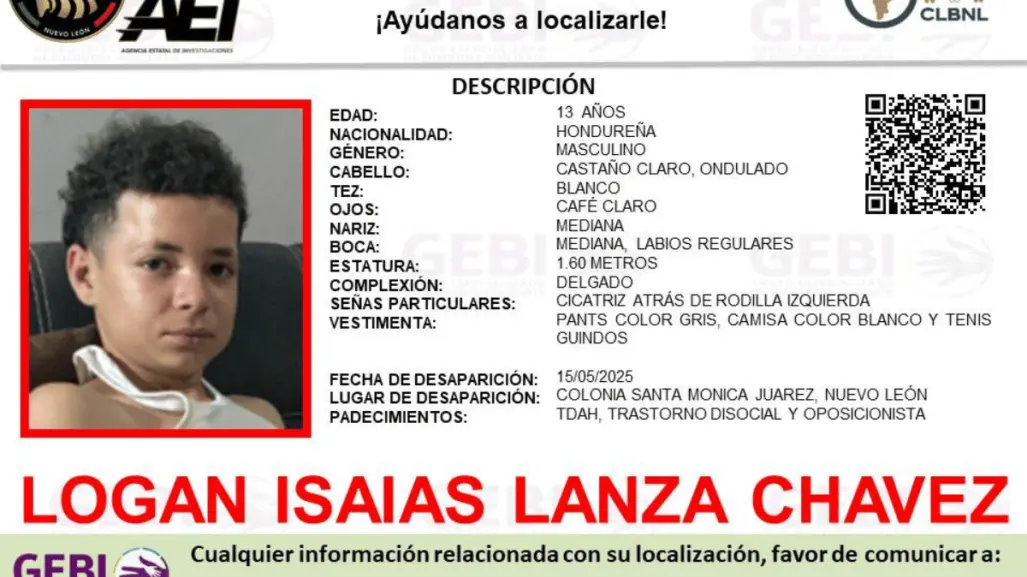 Buscan a Logan Isaías Lanza Chávez, menor que desapareció en Juárez