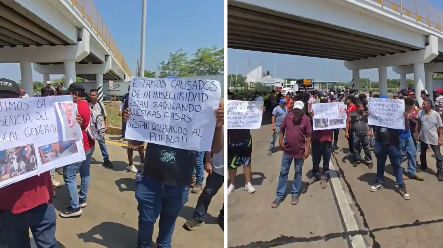 Bloquean carretera Cárdenas-Coatzacoalcos para exigir fin a los operativos del ejército en Tabasco. Foto: Armando de la Rosa