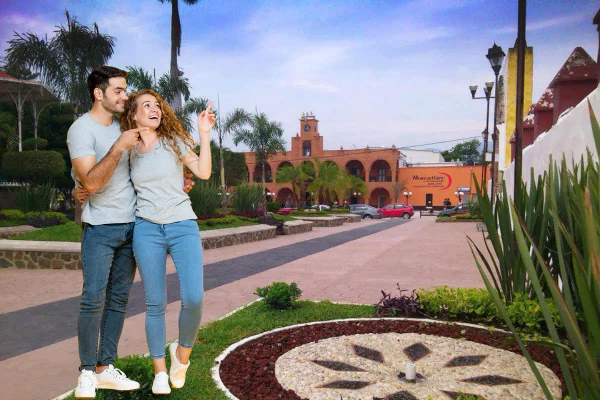 De fondo paraíso de Morelos, pareja feliz. Foto: FB Soy de Morelos | Canva