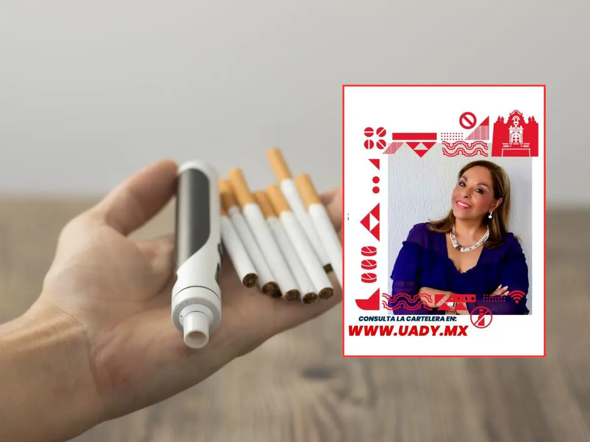 La doctora Guadalupe Ponciano impartió la conferencia “Daños asociados por consumo de vapeadores” a la comunidad de la UADY en el marco de las actividades que se realizan por el Día Mundial del tabaco.- Fuente Canva y UADY
