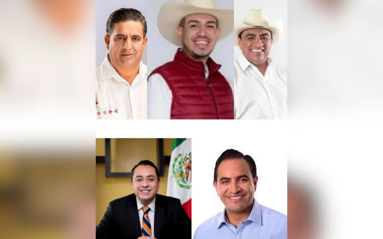 Los tres presidentes municipales prófugos y los dos ediles detenidos. Foto: Carlos Rocha