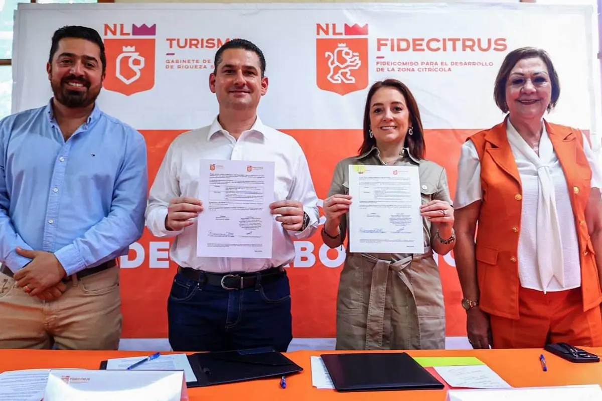 La Secretaría de Turismo de Nuevo León firmó un convenio de colaboración con FIDECITRUS para fortalecer el turismo en comunidades rurales de la región citrícola. Foto: Gobierno de Nuevo León