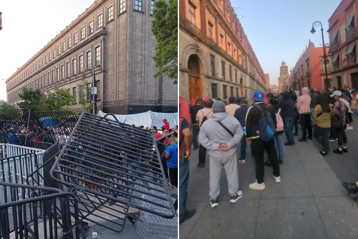 Integrantes de la CNTE tomando accesos de Palacio Nacional. Foto: FB (CNTE) | Canva