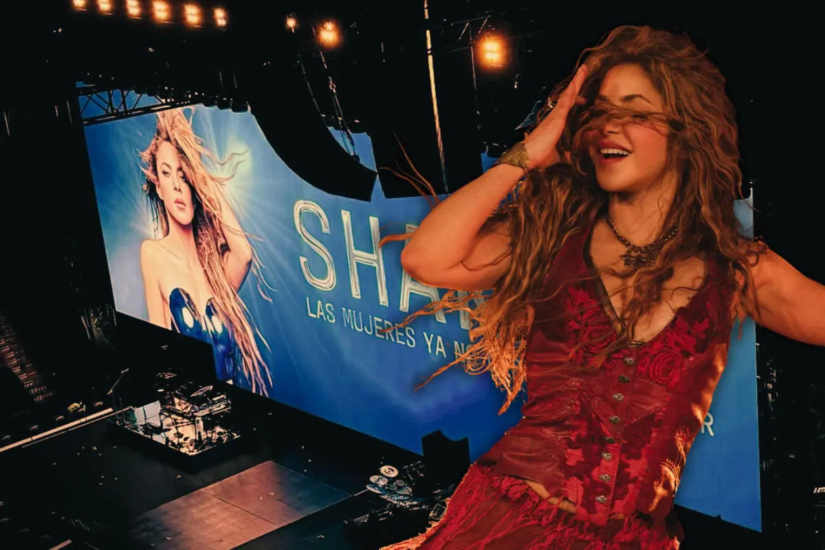 Shakira cae con estilo durante su concierto (Foto: IG @shakira / X @ShakiraMedia / Canva)