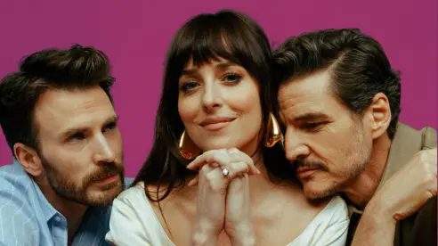 Dakota Johnson, Pedro Pascal y Chris Evans brillan en el detrás de cámaras de "Materialists"