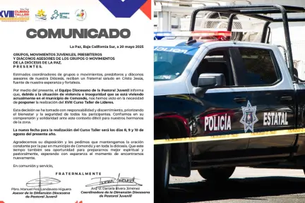Violencia en Comondú obliga a posponer taller juvenil diocesano Violencia en Comondú obliga a posponer taller juvenil diocesano