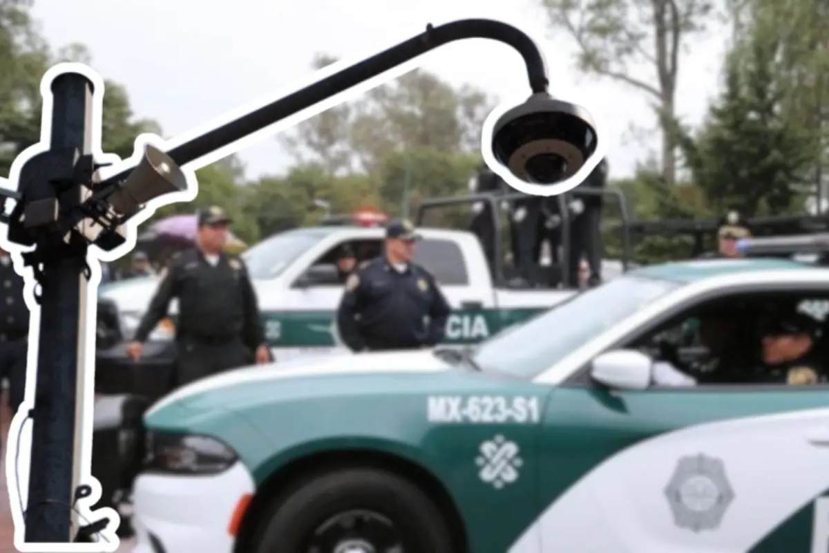 De fondo policías de la SSC, cámaras de seguridad y videovigilancia. Foto: Gobierno CDMX | C5