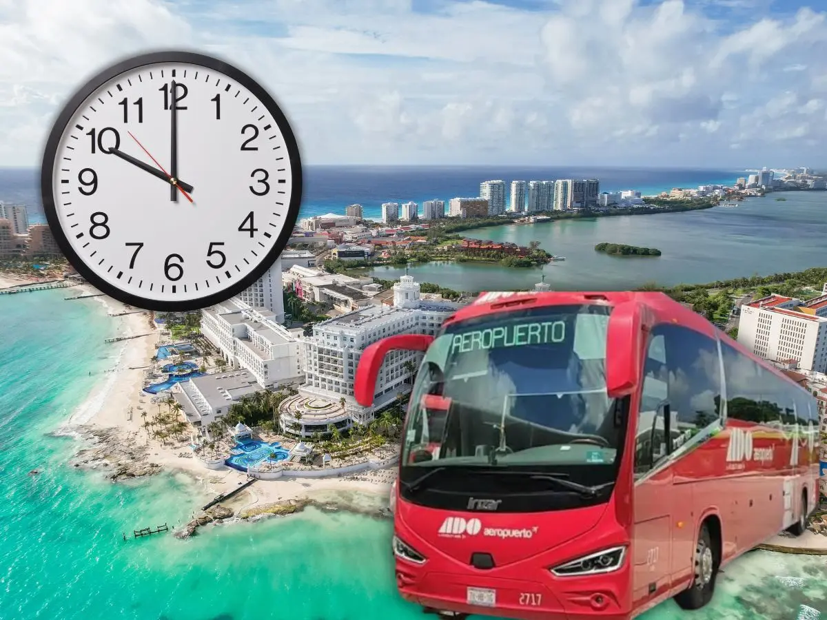 Ante el éxito que ha tenido la nueva ruta Aeropuerto de Cancún-Zona Hotelera, la gobernadora de Quintana Roo anuncio una extensión en los horarios de servicio.- Fuente ADO y Canva