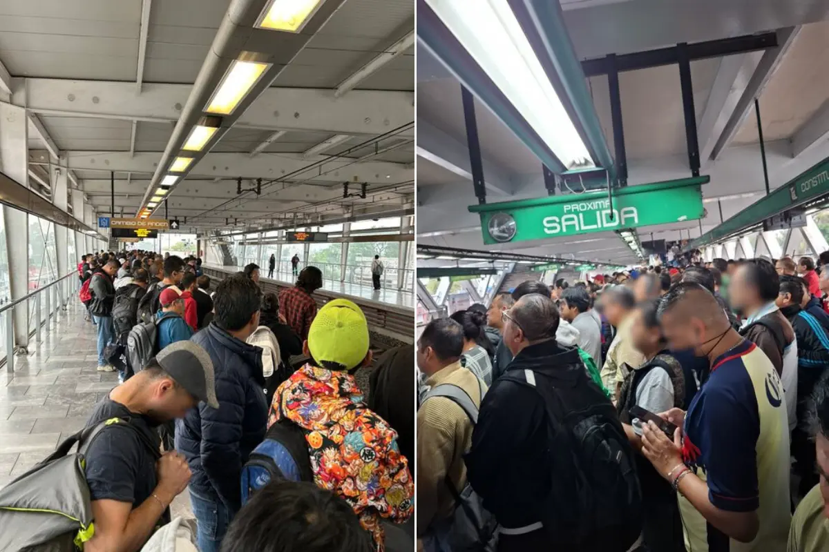 Personas esperando entrar al Metro de CDMX. Foto: X (@Akniv1) | X (@danavenegas31) | Canva