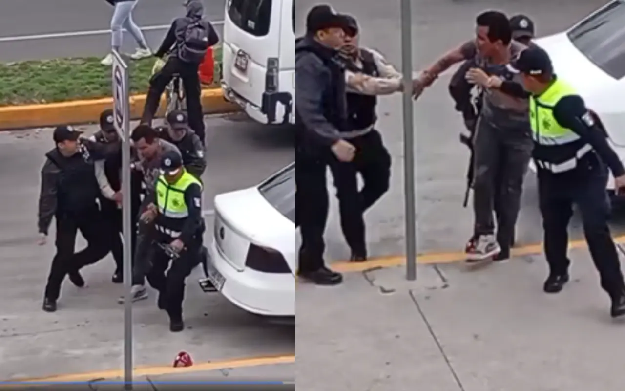 Manifestantes bloquearon la carretera México-Pachuca a la altura de Los Héroes Tecámac tras la detención de un motociclista; el enfrentamiento con autoridades dejó varios detenidos y vehículos dañados. Foto: FB/ Sierra Hermosa, Casas Geo (Canva)
