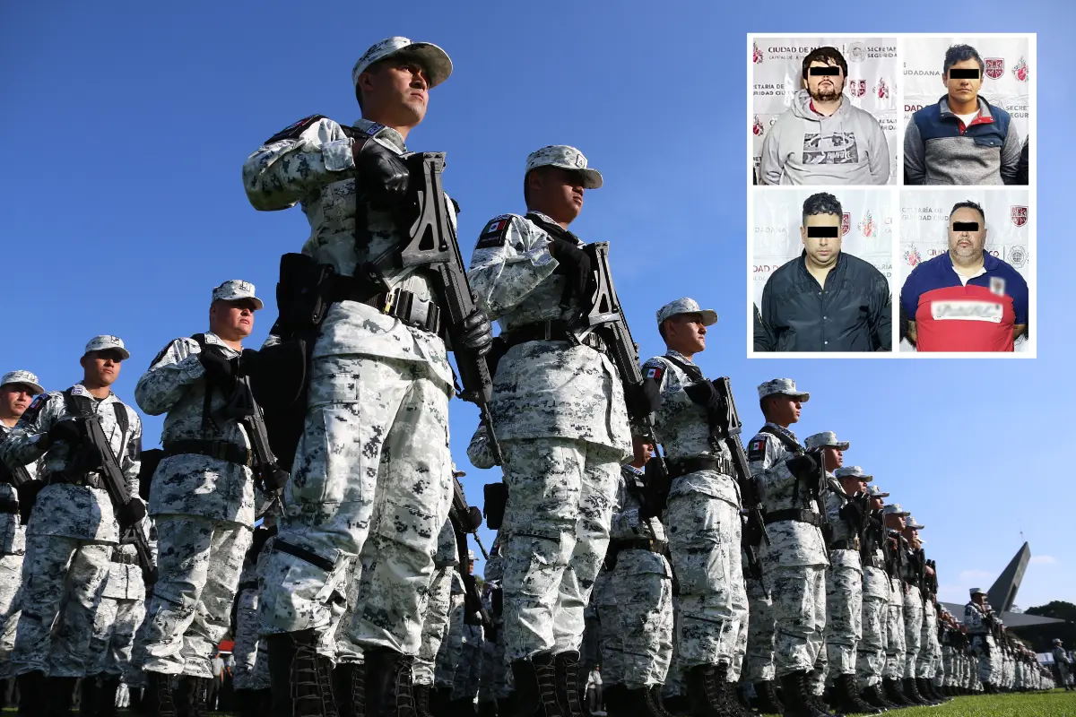 De fondo Guardia Nacional, integrantes de El Charmín. Foto: Gobierno México | SSC CDMX