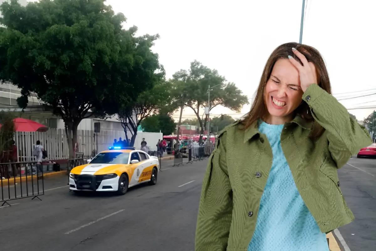 Mujer estresada frente a una patrulla de tránsito de la CDMX. Foto: X (@UCS_GCDMX) | Canva | Freepik