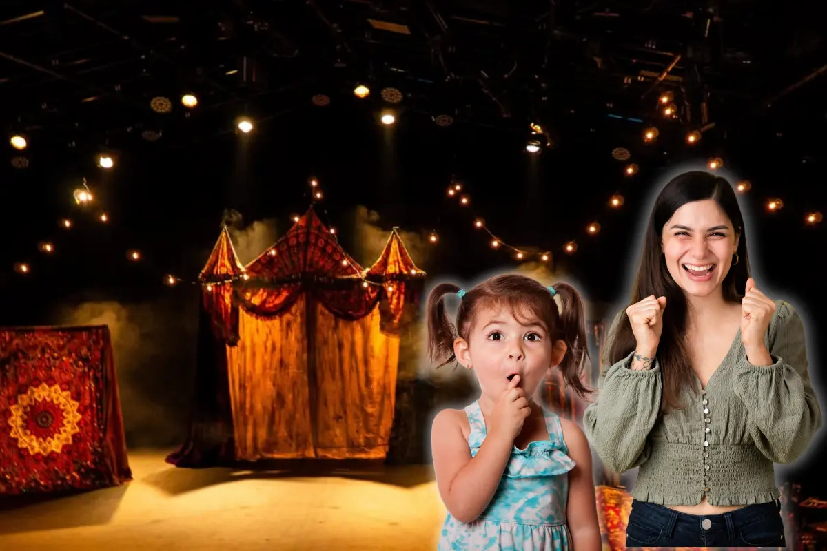 De fondo escenario de teatro, personas sorprendidas. Foto: IG @occhiocreativo | Canva