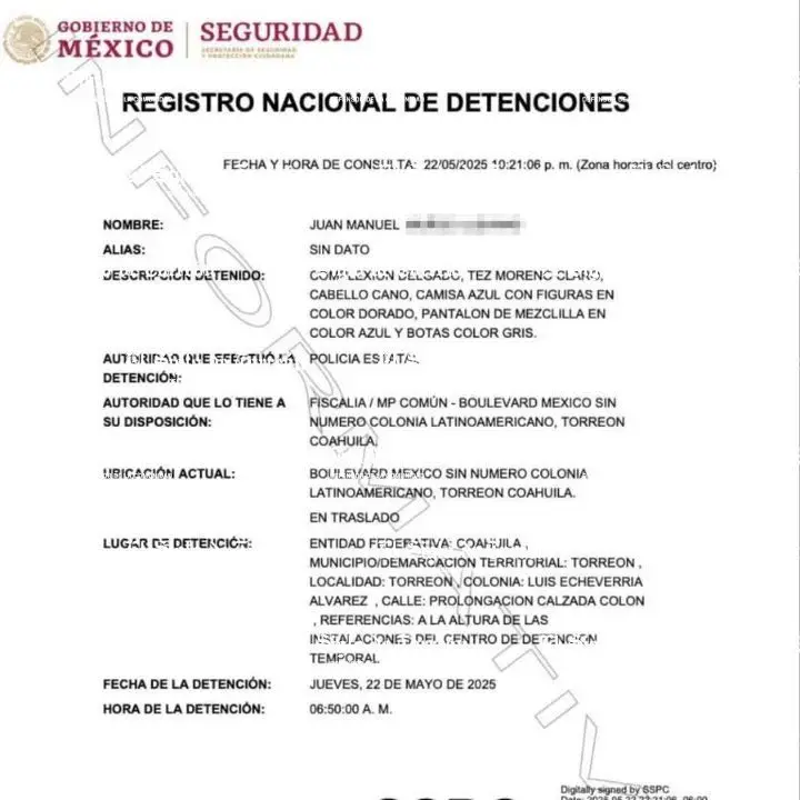 Registro Nacional de Detenciones de Juan Manuel Muñoz 2El Mono