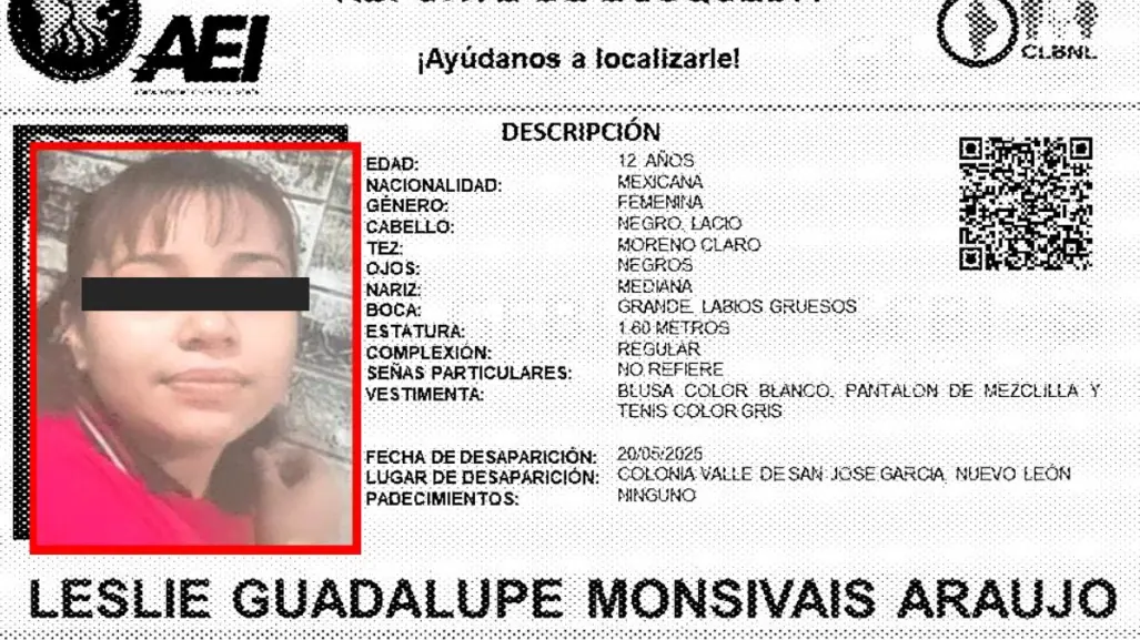 Autoridades solicitan el apoyo de búsqueda de menor desaparecida en García