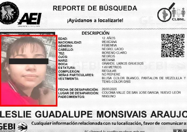 Autoridades solicitan el apoyo de búsqueda de menor desaparecida en García